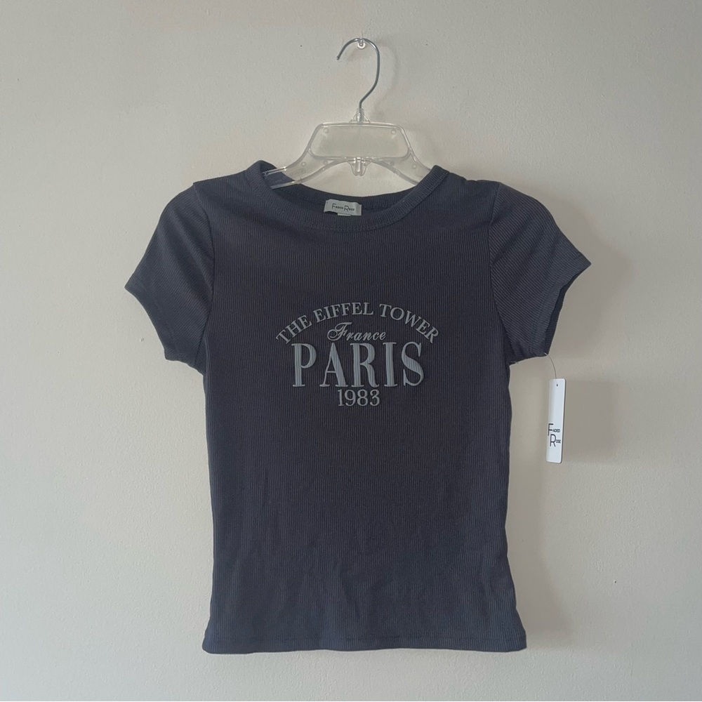 Faded Rose Gray Eiffel Tower Paris Ribbed Top
